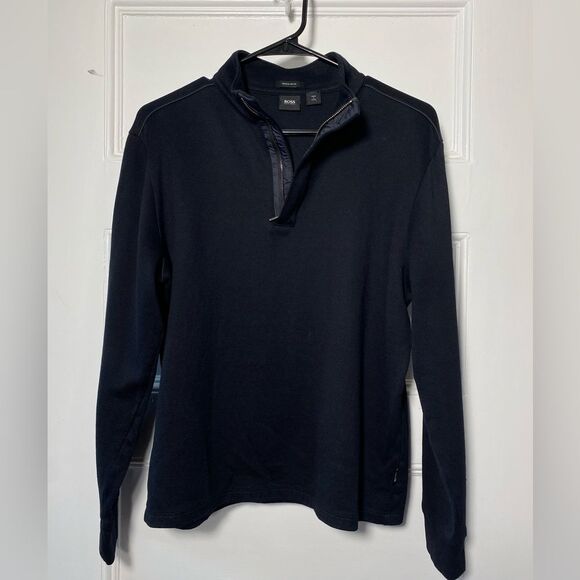 Hugo Boss | Men's Quarter Zip Mock Neck Sweater Black Sz Medium - Picture 1 of 12